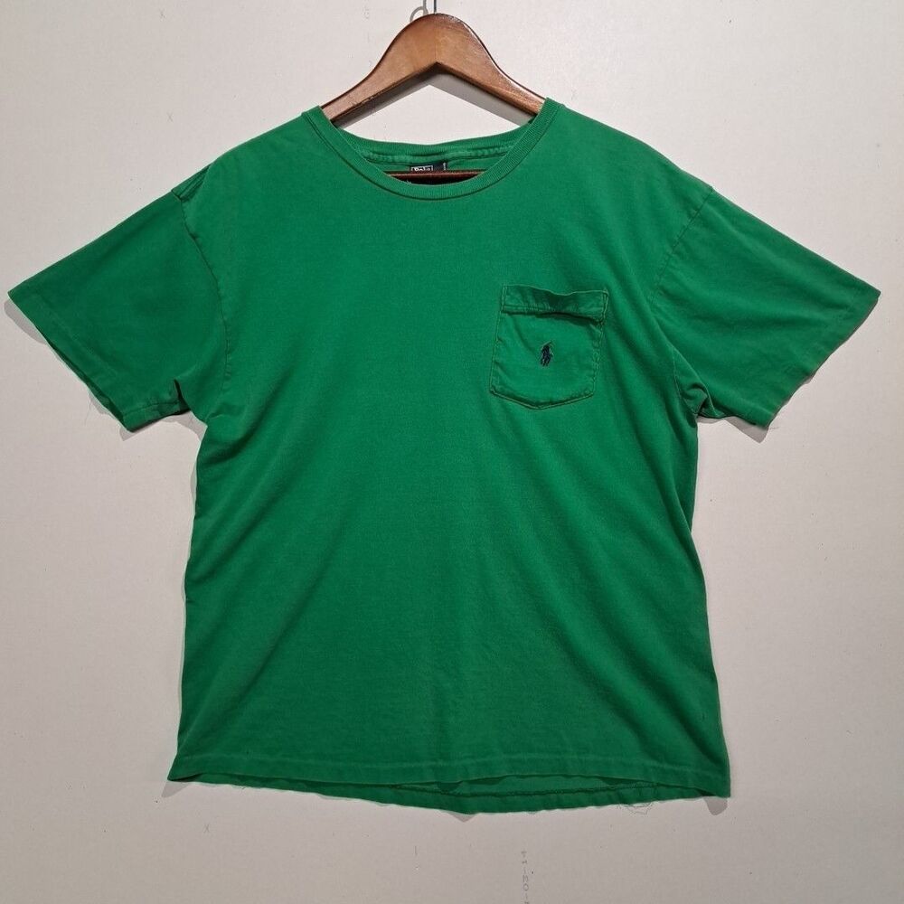 Vintage Polo By Ralph Lauren Men’s Green Pocket T-Shirt Single Stitch USA Size M